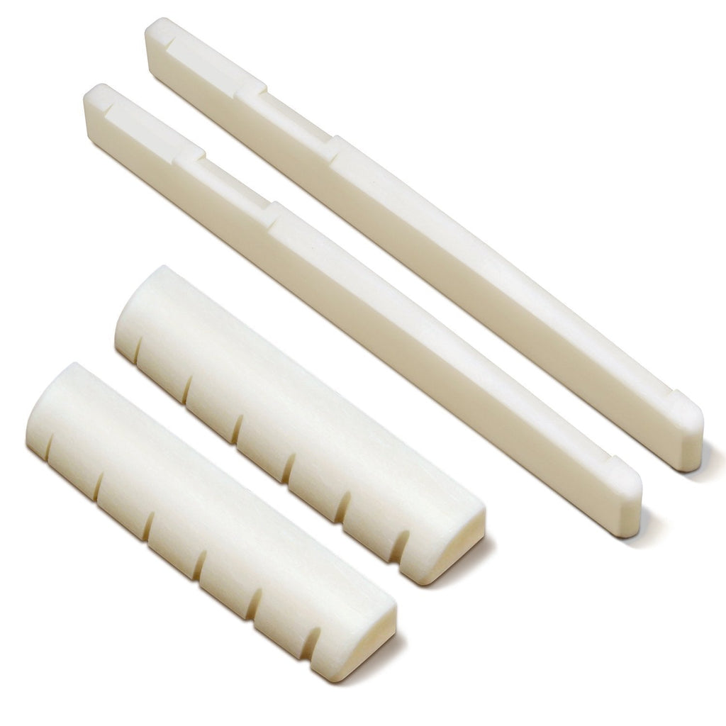 For a Left Handed Guitar - 2 Sets 4pcs 6 String Acoustic Guitar Bone Bridge Saddle and Nut Made of Real Bone by Blisstime