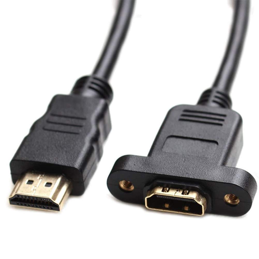 Bluwee HDMI Extension Cable High Speed HDMI Male to Female Extension Wire Cord HDMI Extender w/Screw Nut for Panel Mount - Gold Plated Plugs, Black (2FT) 2FT