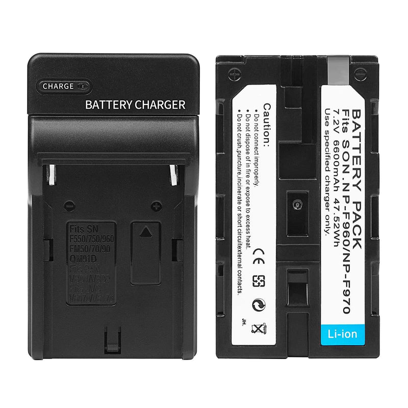 D&F NP-F970 NP-F960 Li-ion Replacement Battery with Recharge Charger for YONGNUO,VILTROX,GIGALUMI,NEEWER Camcorder LED Video Light F970 Battery and Charger