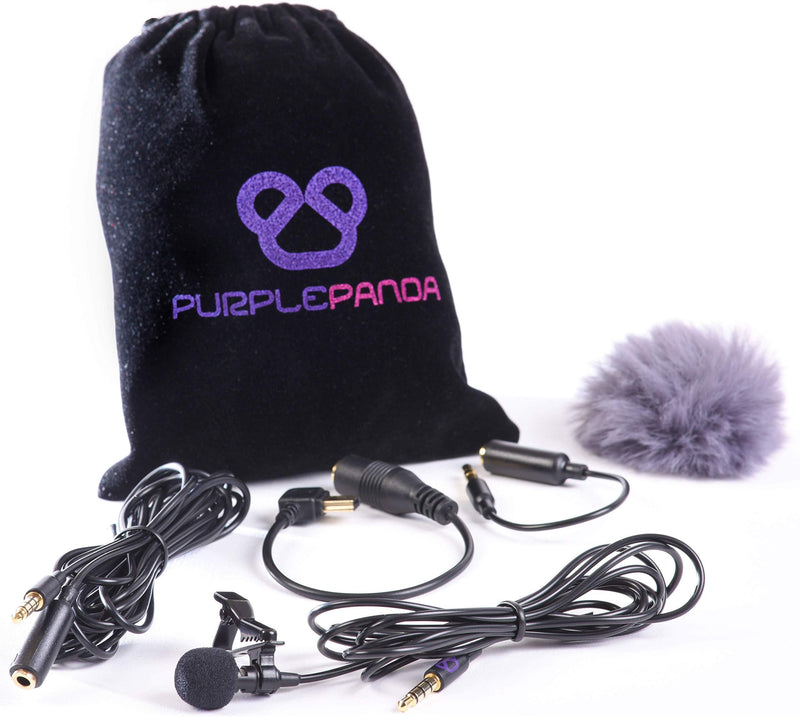 [AUSTRALIA] - Purple Panda Lavalier Lapel Microphone Kit - Clip-on Omnidirectional Condenser Lav Mic Compatible with iPhone, iPad, GoPro, DSLR, Zoom/Tascam Recorder, Samsung, Android, PS4 