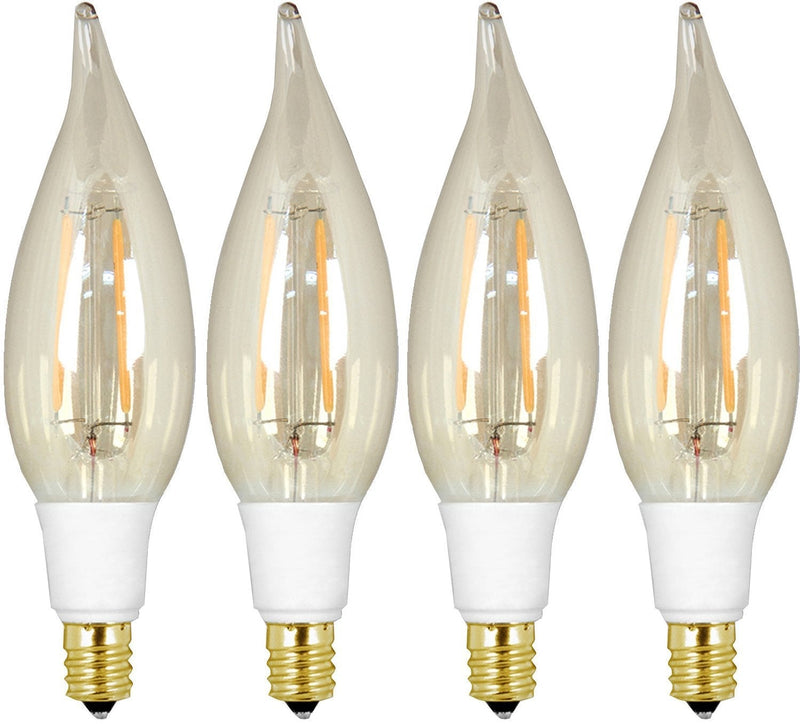 GE Lighting 37598 LED Vintage Chandelier Light Bulb with Candelabra Base, 3.2-Watt, Soft White, 4-Pack, Amber Glass, 4 Count 4-Pack Candelabra 40-Watt