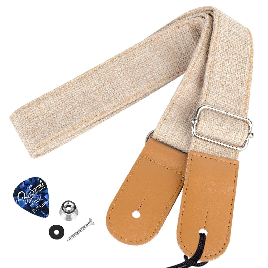 Dulphee Ukulele Strap with 1 Pick & 1 Button, Cotton Linen Adjustable Uke Shoulder Strap for Soprano Concert Tenor Baritone Ukulele, Banjo and Mandolin (Beige) Beige