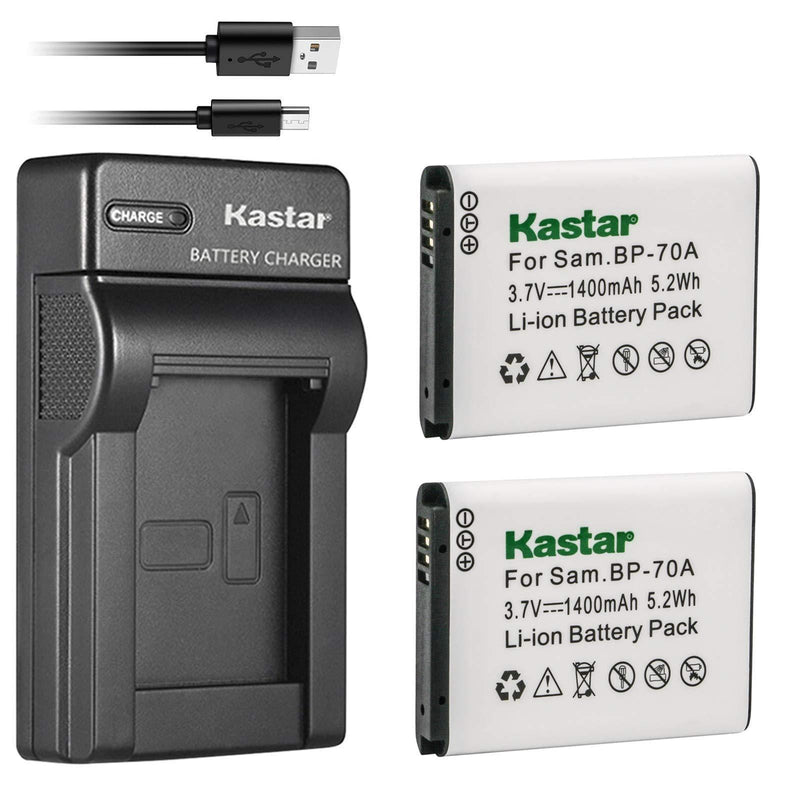 Kastar Battery (X2) & Slim USB Charger for Samsung BP-70A, BP70A, EA-BP70A and ES65 ES67 ES70 ES71 ES73 ES74 PL80 PL81 PL100 PL101 SL50 SL600 SL605 SL630 ST60 ST61 ST70 ST71 TL105 TL110 TL205