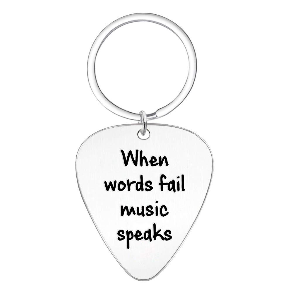 Elegant Chef When Words Fail Music Speaks Guitar Pick Key Chain- Jewelry Gift for Musician Husband Boyfriend Fiance