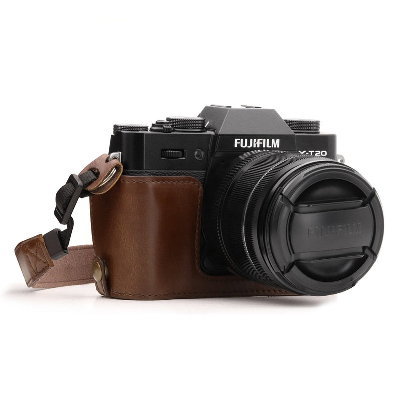 [AUSTRALIA] - MegaGear Ever Ready Leather Camera Half Case and Strap Compatible with Fujifilm X-T30, X-T20, X-T10 Dark Brown 