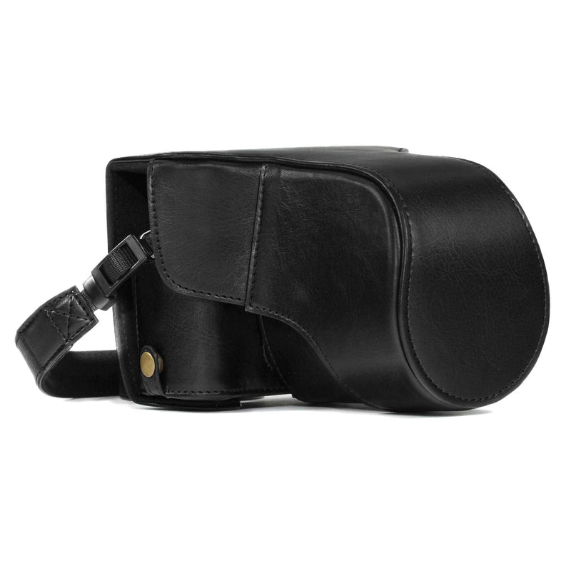 MegaGear Ever Ready Leather Camera Case and Strap Compatible with Fujifilm X-T30, X-T20, X-T10 (16-50mm / 18-55mm Lenses) Black