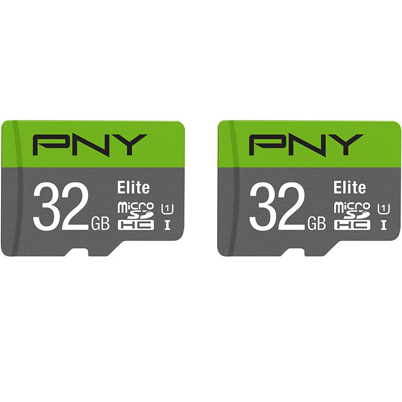 PNY 32GB Elite Class 10 U1 microSDHC Flash Memory Card 2-Pack - 100MB/s Read, Class 10, U1, Full HD, UHS-I, Micro SD