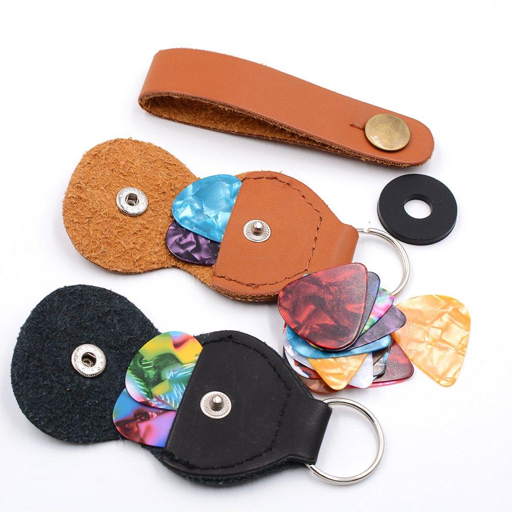 Guitar picks and-pick Holder Case，including 2 Pick Holder Case\10pcs 0.46mm Pick\10pcs 0.71Pick,4pcs 0.91Pick (2 Pick Holder+24Pick)