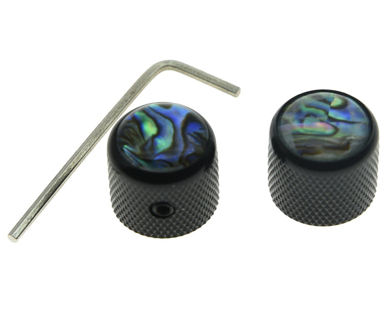 KAISH Set of 2 Black Tele Telecaster Abalone Top Guitar Dome Knobs Bass Knob with Set Screw