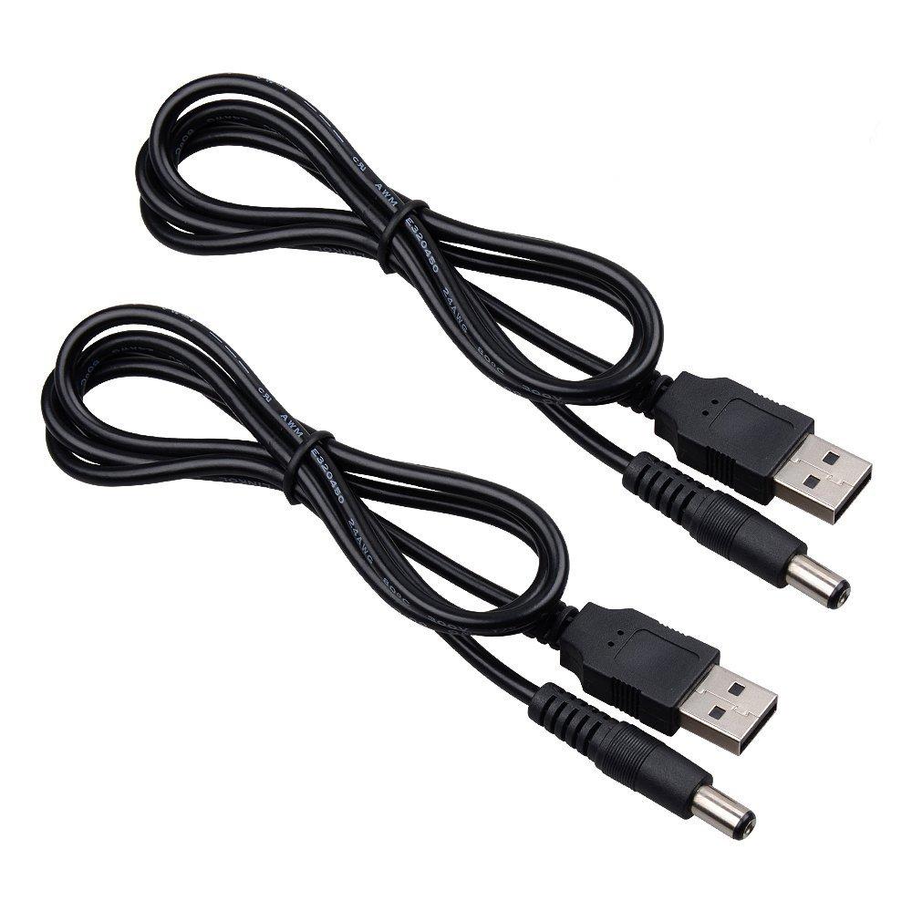 Onite 2pcs USB to DC 5.5x2.1mm Power Cable, 20AWG 3.3ft Barrel Jack Center Pin Positive Charger Cord for LED Strip