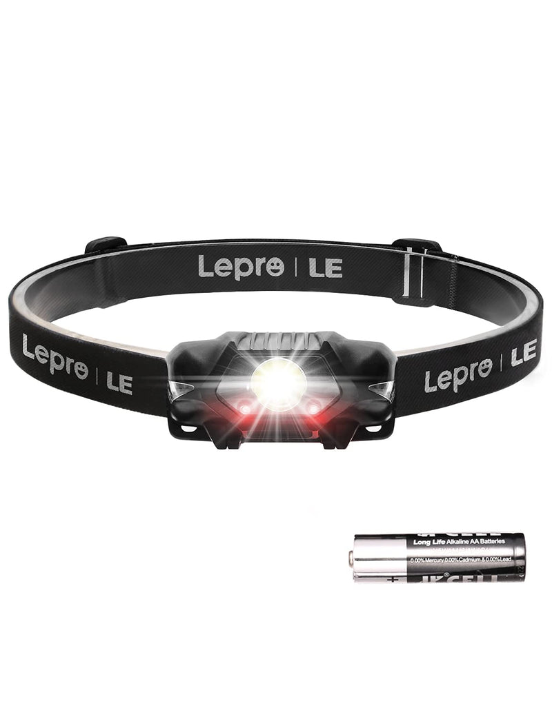 Lepro LED Headlamp, 4 Lighting Modes, Comfortable Head Torch for Adults and Kids, Lightweight Headlight for Outdoor Camping, Running, Hiking, Reading and More, AA Battery Included