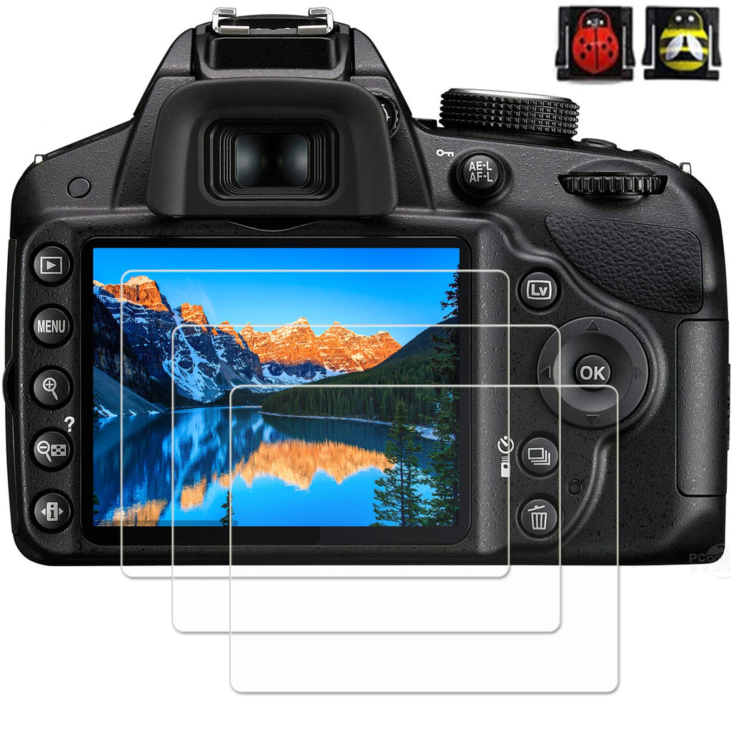 D3200 Tempered Glass Screen Protector for Nikon D3500 D3400 D3100 D3200 D3300 DSLR Camera cover, 2* Hot Shoe Cap Cover (Ladybug & Bee)