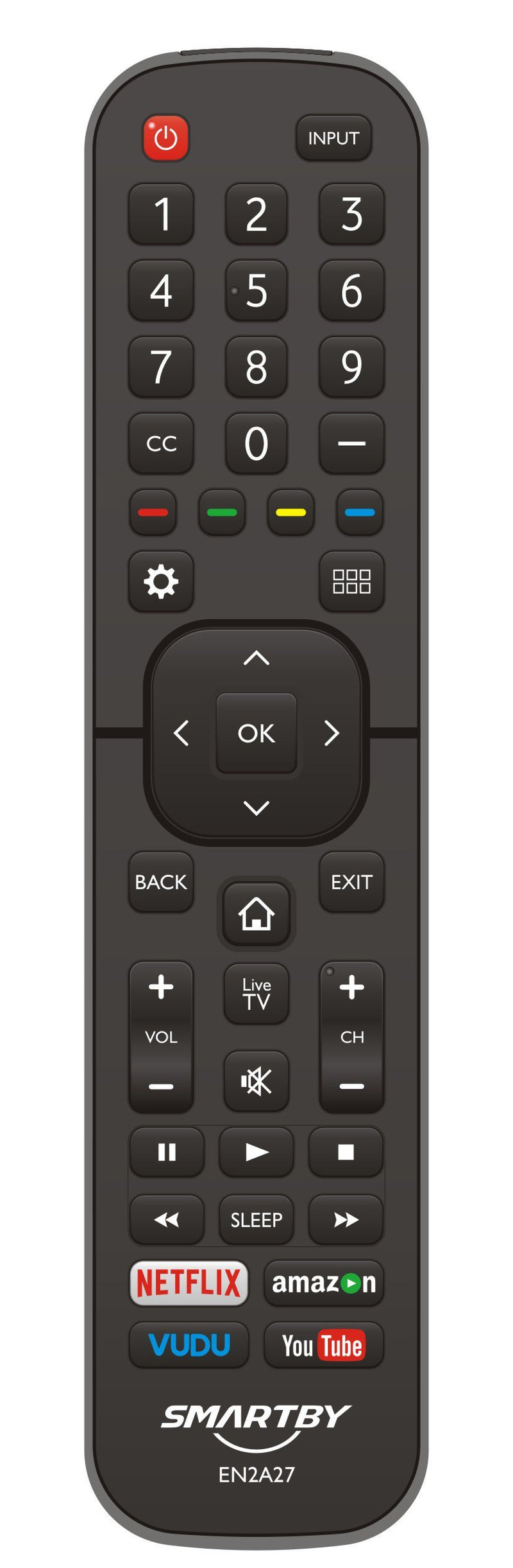 Smartby Remote Control EN2A27 for Hisense 55H6B 50H7GB 50CU6000 50H5C 50H6C 50H7C 50H7GB1 50H8C 55H5C 55H6B 55H7B 55H7C 55H8C 55H9B2 65CU6200 65H10B 40H5C 43H5C 43H7C