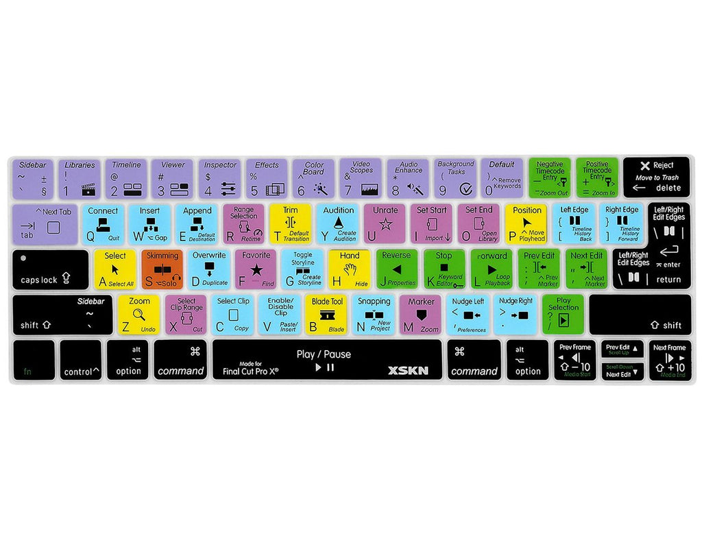 XSKN Final Cut Pro X Silicone Shortcuts Keyboard Skins are Compatible with Touch Bar Models MacBook Pro 13 inch (A2159 A1706 A1989) and 15 inch (A1707 A1990) US & EU Versions