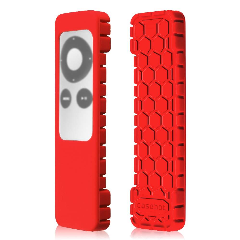 Fintie Protective Case for Apple TV 2 3 Remote Controller - CaseBot (Honey Comb Series) Light Weight (Anti Slip) Shock Proof Silicone Sleeve Cover, Red