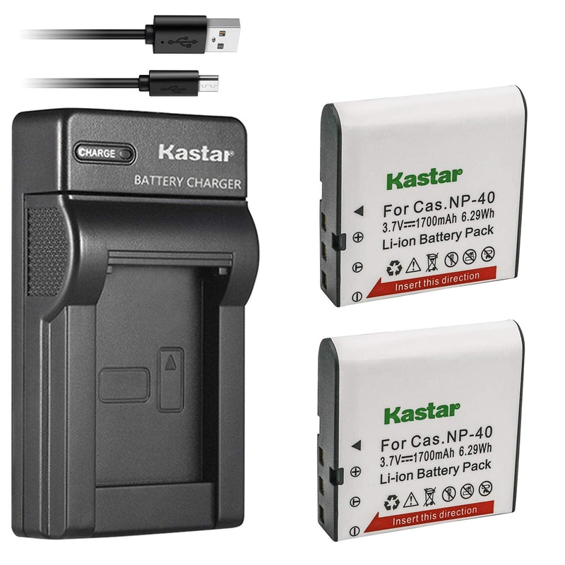 [AUSTRALIA] - Kastar Battery (X2) & Slim USB Charger for Cas NP-40 and Exilim Z400 FC100 FC150 FC160S P505 P600 P700 Z100 Z1000 Z1050 Z1080 Z1200 Z200 Z30 Z300 Z40 Z450 Z50 Z500 Z55 Z57 PRO EX-Z600 Z700 Z750 Z850 