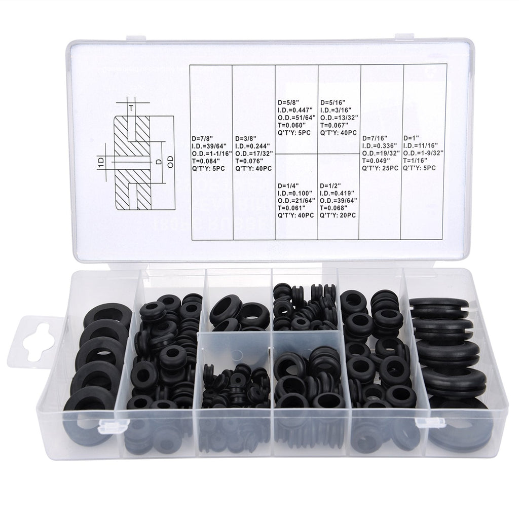 eBoot Rubber Grommet Assortment Kit Electrical Conductor Gasket Ring Set for Wire, Plug and Cable, 180 Pieces