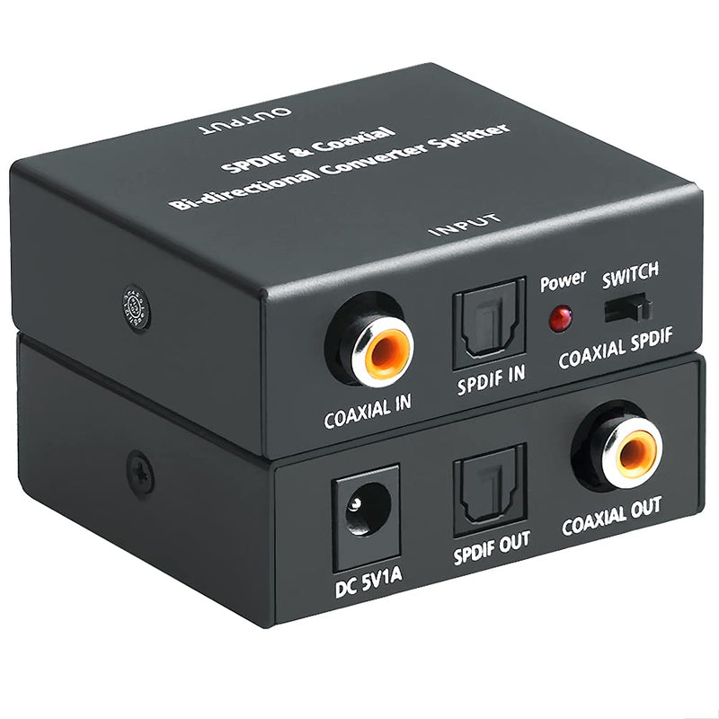 Optical-to-Coaxial OR Coaxial-to-Optical Digital Audio Converter, ROOFULL Bi-Directional Digital Coaxial to/from Optical Toslink SPDIF Audio Converter/Adapter/Repeater Black