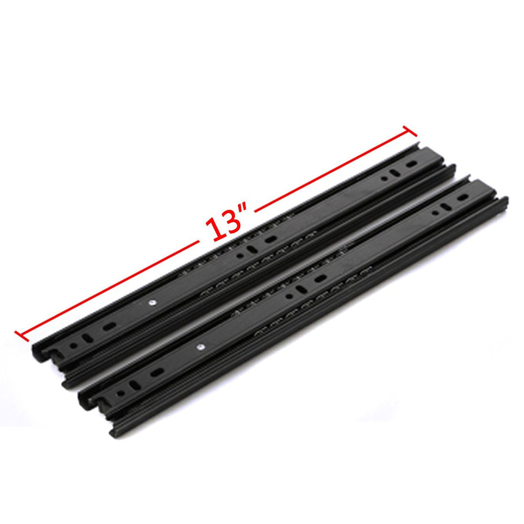 GLE2016 A Pair of Black Metal Quiet Ball Bearing Full Extension 3 Section Drawer Slide, Side Mount 32.5cm/13 Inch