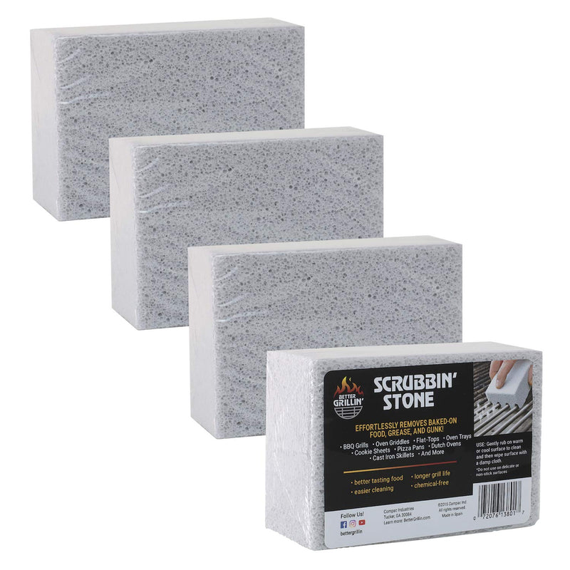 Better Grillin Scrubbin Stone Grill Cleaner-Scouring Brick/Barbecue Grill Brush/Barbecue Cleaner for BBQ, Griddle, 4pk 4 Count