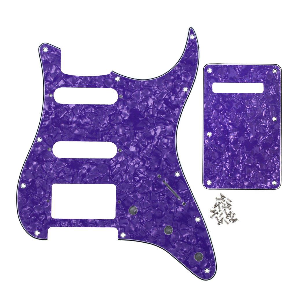 IKN 4Ply Pearl Purple Strat HSS Pickguard Scratch Plate Guitar BackPlate Set for Standard Strat Modern Style Guitar Part 4Ply Purple Pearl