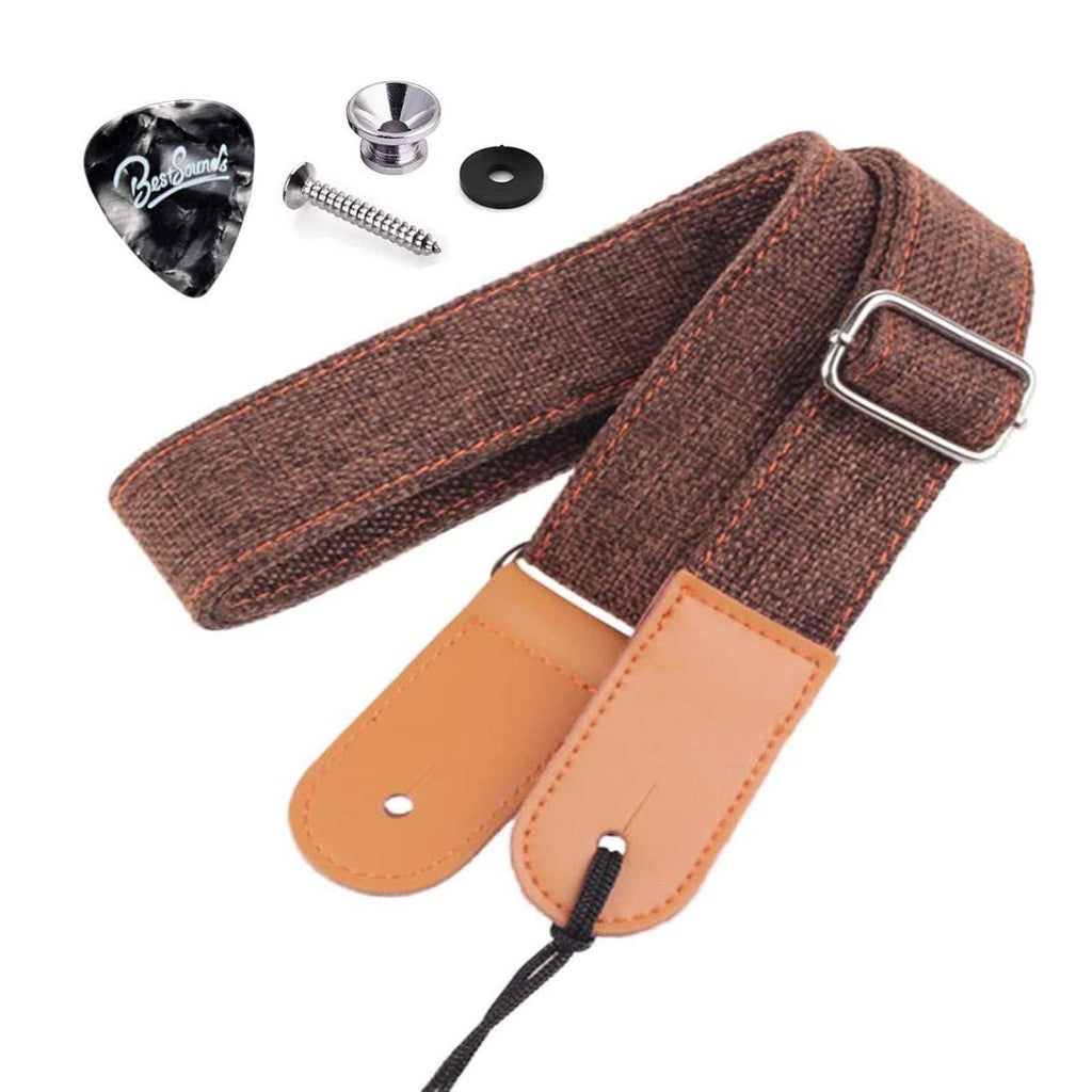 Rinastore Ukulele Strap Country Style Soft Cotton Linen & Genuine Leather Shoulder Strap for Ukulele Banjo Mandolin (Coffee-US-12) Coffee-US-12