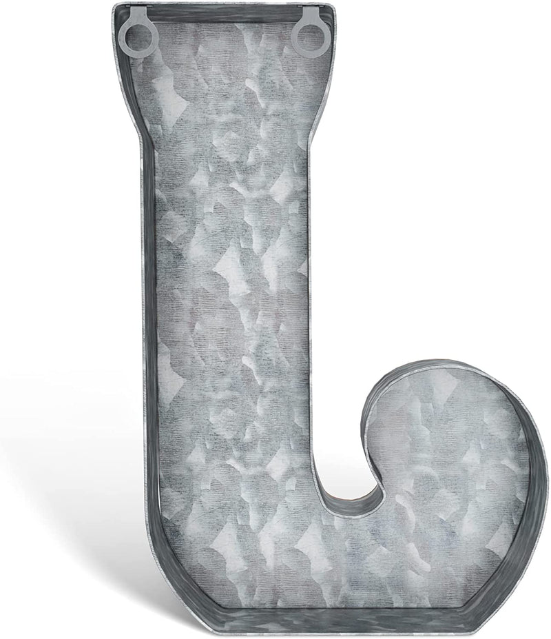 [AUSTRALIA] - CraftyCrocodile 7" Galvanized Metal 3D Wall Letter J Block - Metal Monogram Decor - Hanging or Freestanding Initials With Keyhole Bracket - Industrial, Distressed, Rustic Style Sign for Home, Living Room 