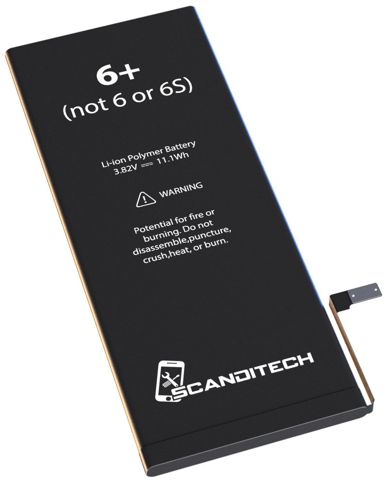 ScandiTech Battery Model iP6+ - Compatible with iPhone 6+ (not 6 or 6S+) - with Adhesive & Instructions (no Tools) - New 2915 mAh 0 Cycle Replacement Battery - 1-Year Warranty