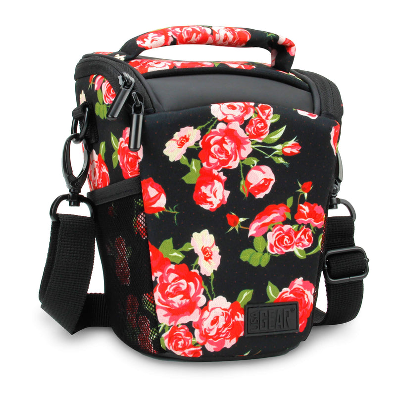 USA Gear SLR Camera Small Case Bag for Men and Women with Top Loading Accessibility, Adjustable Shoulder Sling, Padded Handle - Comfortable, Durable and Light Weight for Nikon, Canon, etc (Floral) Floral
