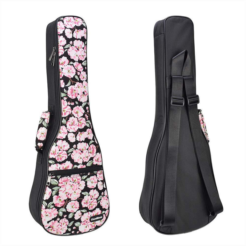CLOUDMUSIC Hawaiian Ukulele Case Ukulele Backpack Pink Cherry Flower Sakura For Soprano Ukulele (Soprano, Black) Sakura In Black