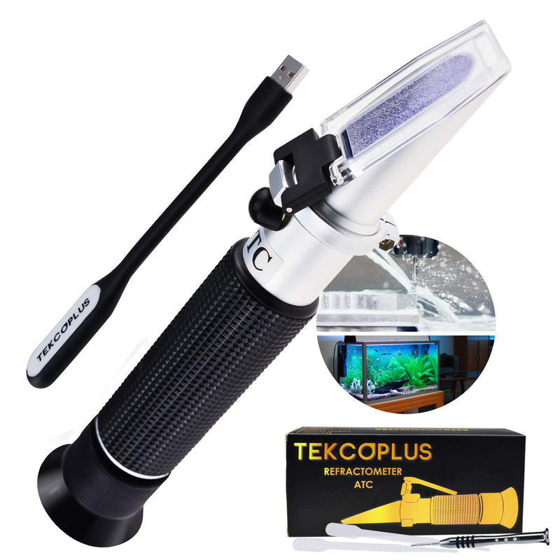 Brix Refractometer with ATC, range 0-32% Brix with 0.2% division, for brandy, beer, fruits, Cutting Liquid, with EXTRA LED light and pipettes (0-10% Brix, 0-100ppt, 1.000-1.070g/cm3 Density) 0~100% Salinity Refractometer