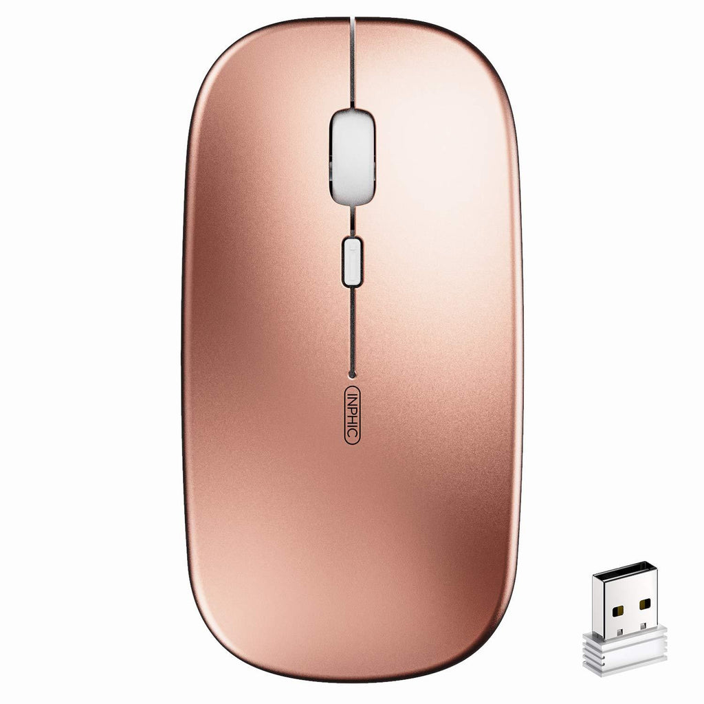 Rechargeable Wireless Mouse,inphic Mute Silent Click Mini Noiseless Optical Mice,Ultra Thin 1600 DPI for Notebook,PC,Laptop,Computer,MacBook (Rose Gold) Rose Gold