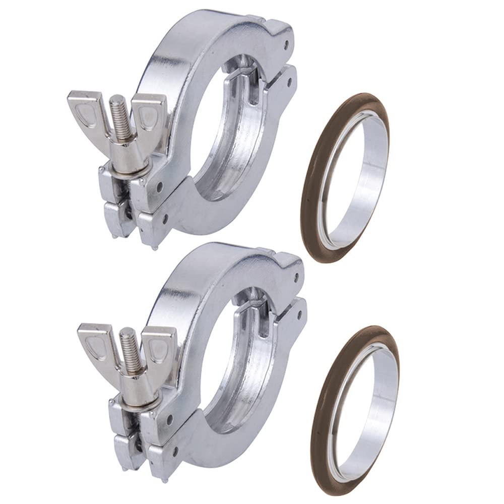 2 Sets KF-25 Aluminium Wing Nut Hinge Clamp + KF25 Aluminum Centering Ring with FKM viton O-ring