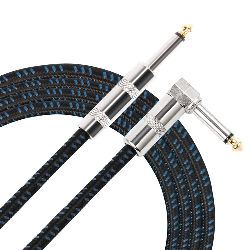 Donner Guitar Cable 10 ft, Premium Electric Instrument Bass Cable AMP Cord 1/4 Right Angle to Straight Black Blue 10 Feet