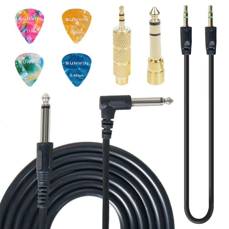 [AUSTRALIA] - SUNYIN Electric Guitar Cable,Guitar Amp Cord 10-Feet Straight to Right Angle for Musical Instruments to Amp,Gold Plated 3.5mm&6.5mm Stereo Adapter,Audio Cable(Black),4 Picks ECO 10-Feet 