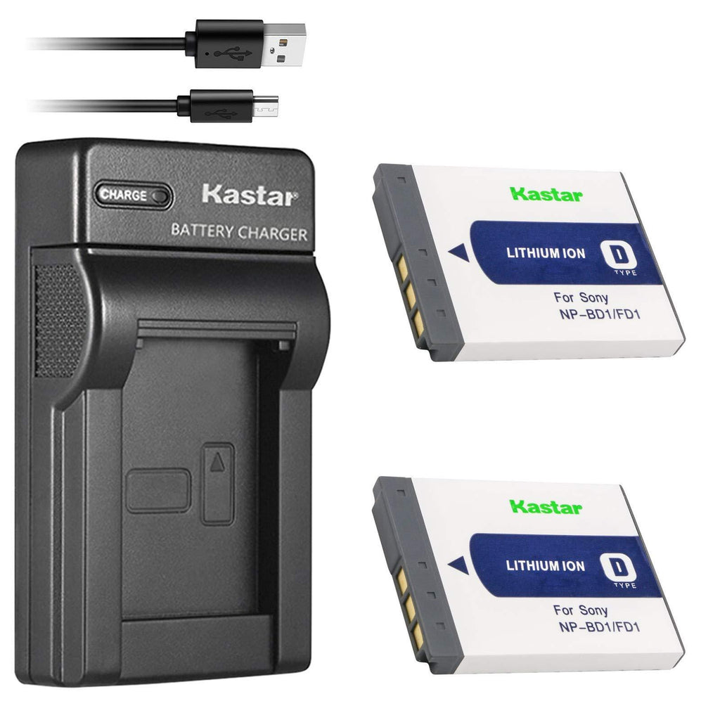 Kastar Battery (X2) & Slim USB Charger for Sony NP-BD1, NP-FD1, BC-CSD and Cyber-Shot DSC-G3, DSC-T2, DSC-T70, DSC-T75, DSC-T77, DSC-T90, DSC-T200, DSC-T300, DSC-T500, DSC-T700, DSC-T900, DSC-TX1