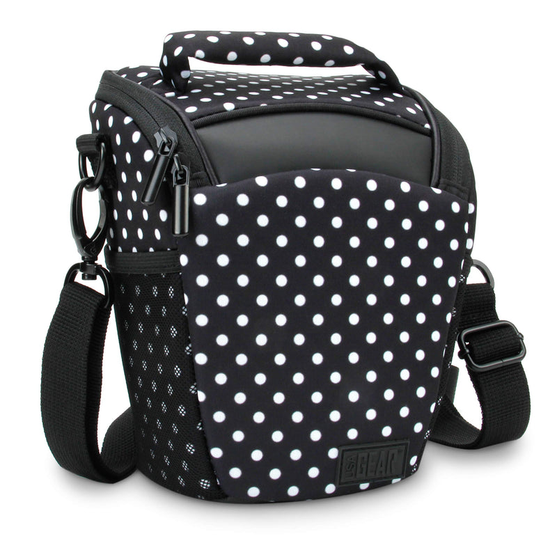 [AUSTRALIA] - USA Gear SLR Camera Small Case Bag for Men and Women with Top Loading Accessibility, Adjustable Shoulder Sling, Padded Handle - Comfortable, Durable and Light Weight for Nikon, Canon, etc (Polka Dot) Polka Dot 