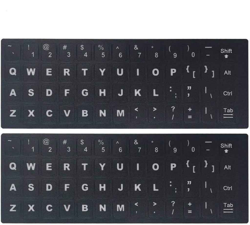[2 Pack] Universal English Keyboard Stickers, Replacement English Keyboard Stickers with Black Background and White Lettering, Each Unit: 0.43" x 0.51" -Matte English-Black/White