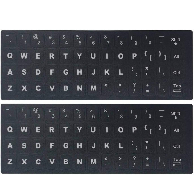 [2 Pack] Universal English Keyboard Stickers, Replacement English Keyboard Stickers with Black Background and White Lettering, Each Unit: 0.43" x 0.51" -Matte English-Black/White