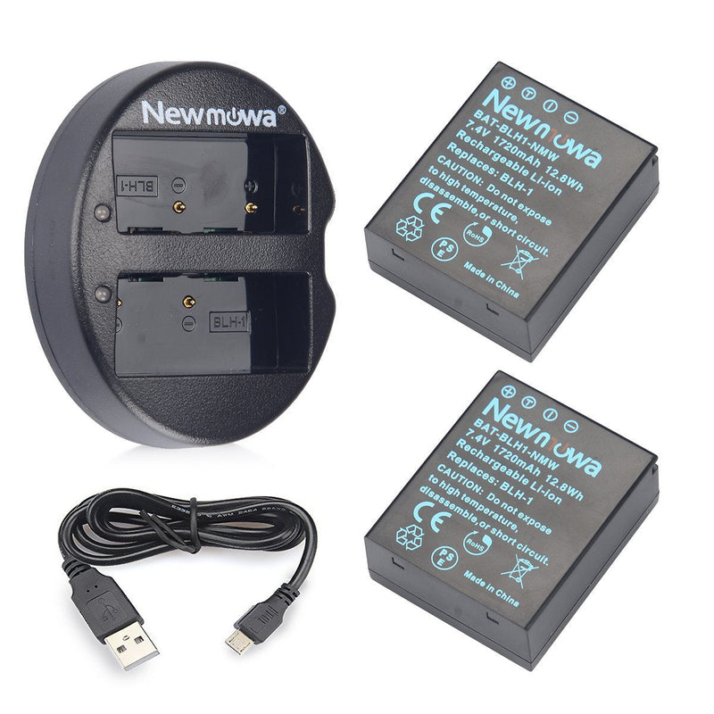Newmowa BLH-1 Replacement Battery (2 Pack) and Dual USB Charger for Olympus BLH-1 and Olympus OM-D EM1 Mark II, OM-D E-M1X Camera(Half-Decoded)