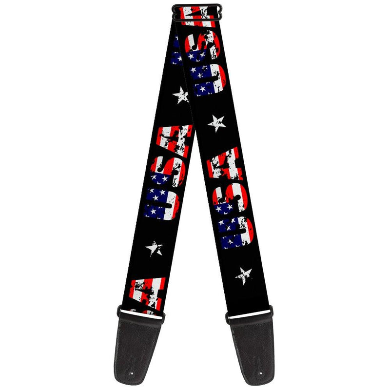 Guitar Strap USA Star Black US Flags 2 Inches Wide