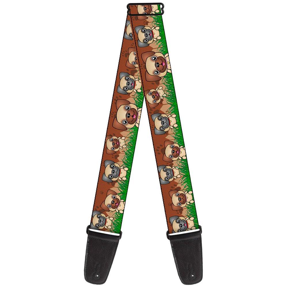 Guitar Strap Pug Puppies Paw Prints Browns Greens 2 Inches Wide