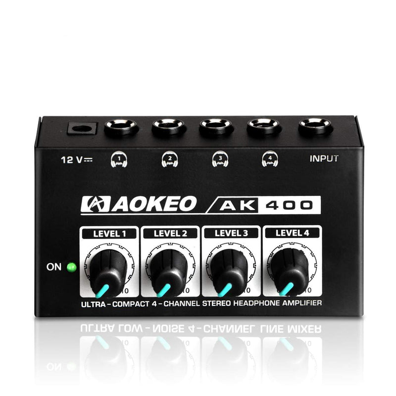 Aokeo Super Compact 4-Channel Stereo Headphone Amplifier with DC 12V Power Adapter for Sound Reinforcement, Studio, Stage, Choir, Features Ultra Low Noise, Premium Sonic Quality (AK-400) AK-400