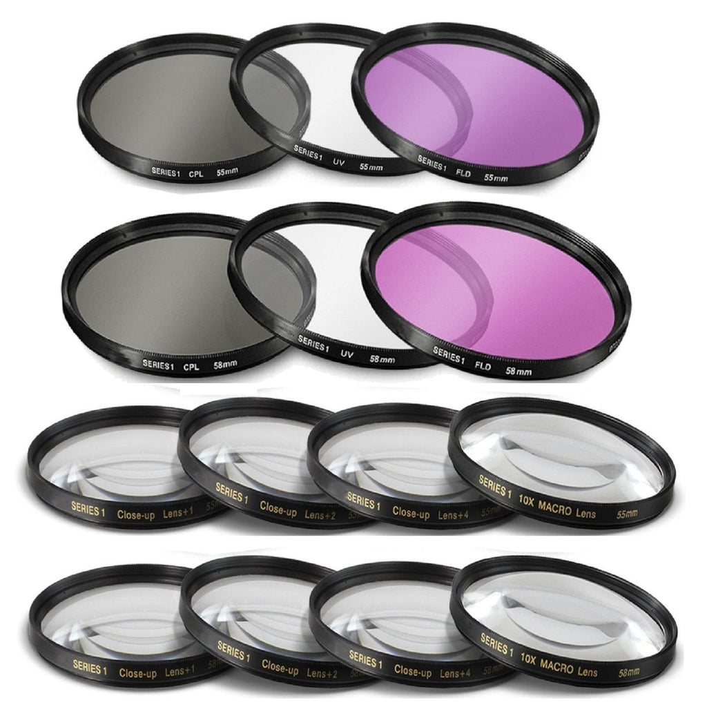 55mm and 58mm 14 Piece Filter Set Includes 3 PC Filter Kit (UV-CPL-FLD) and 4 PC Close Up Filter Set (+1+2+4+10) for Nikon D5600, D3400 DSLR Camera with Nikon 18-55mm f/3.5-5.6G VR and Nikon 70-300mm