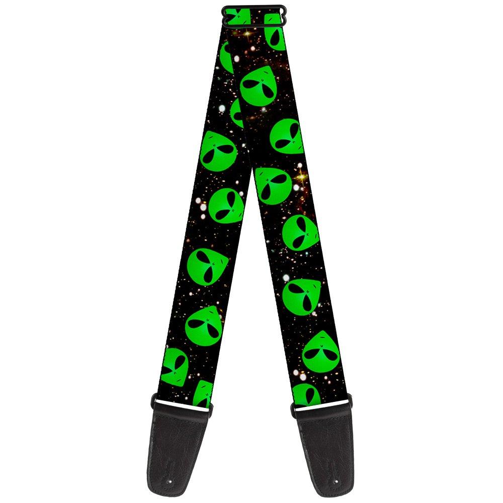 Buckle-Down Guitar Strap Aliens Head Scattered Galaxy2 Green Black 2 Inches Wide (GS-W30164)