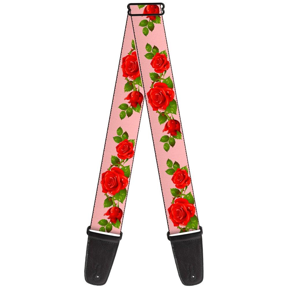 Guitar Strap Rose Trio Leaves Pink 2 Inches Wide