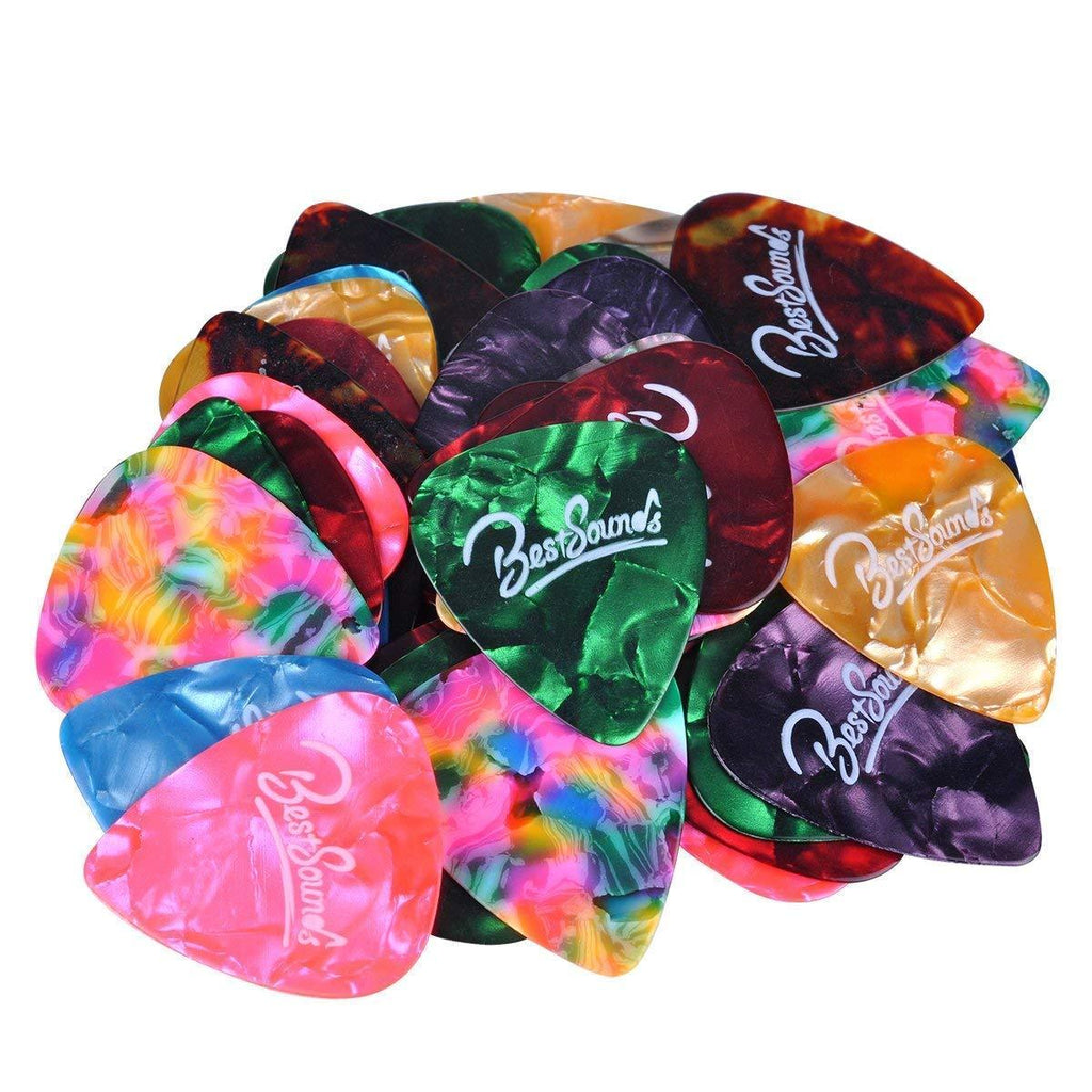 Guitar Picks Assorted Pearl Celluloid Guitar Picks 48 pack For Electric, Acoustic or Bass Guitars 0.46 mm, 0.71 mm and 0.96 mm, Random Various Colors (Light /Medium/Heavy) Light /Medium/Heavy