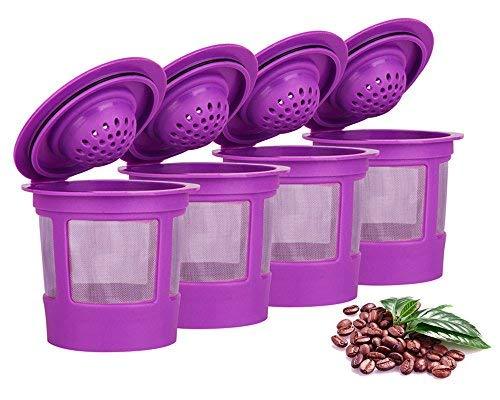 Maxware 4 Reusable Refillable Coffee Filters For Keurig Family 2.0 and 1.0 Brewers Fits K200, K300/K350/K360,/K450/K460, K500/K550/K560 (Purple, 4)