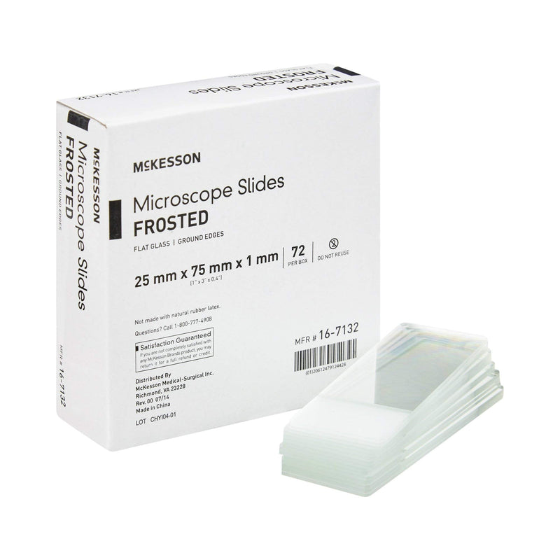 McKesson Frosted Glass Microscope Slides with Ground Edges, 1" x 3" x 1 mm, 72 Count