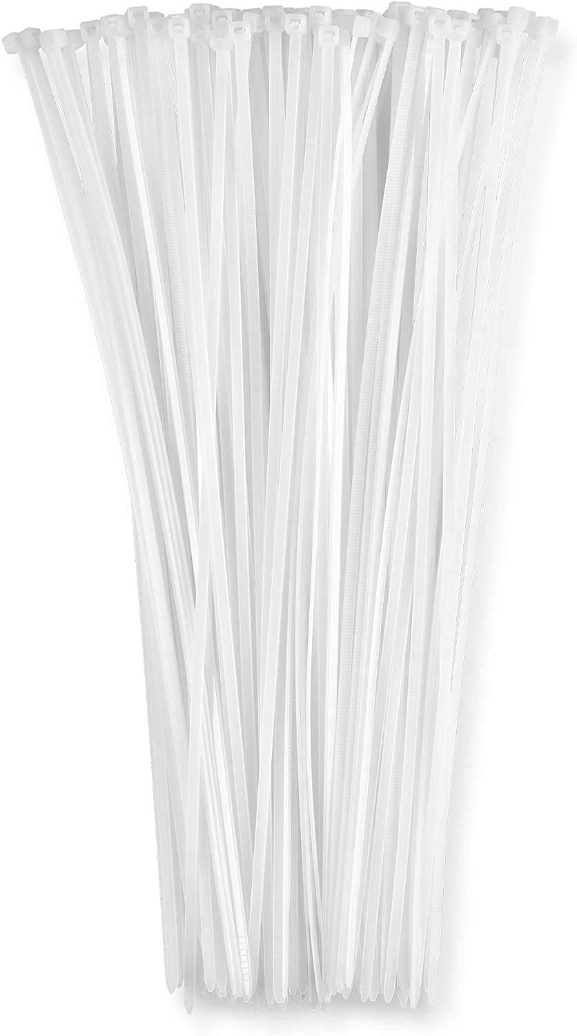 12 Inch Zip Cable Ties (100 Pack), 50lbs Tensile Strength - Heavy Duty White, Self-Locking Premium Nylon Cable Wire Ties for Indoor and Outdoor by Bolt Dropper